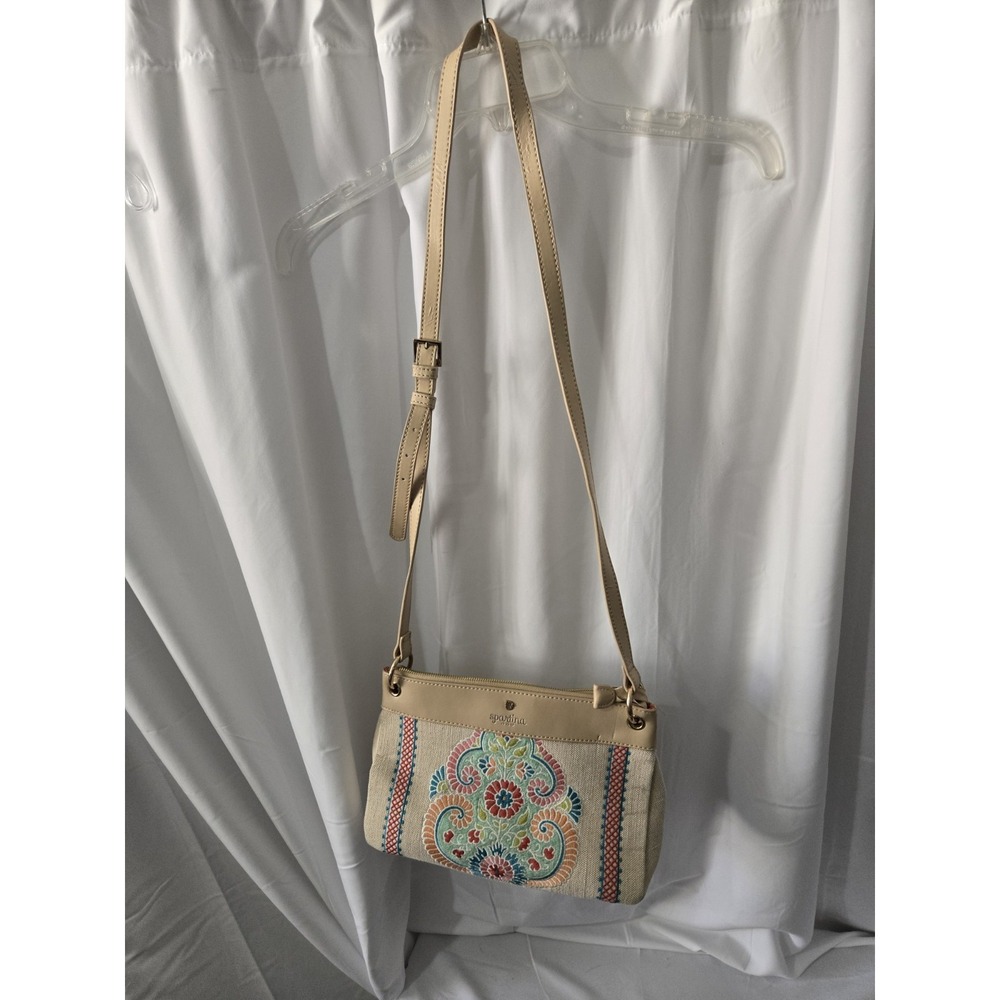 Spartina 449 Dulce Paige embroidered Crossbody Bag Leather Linen Boho Beach NWOT